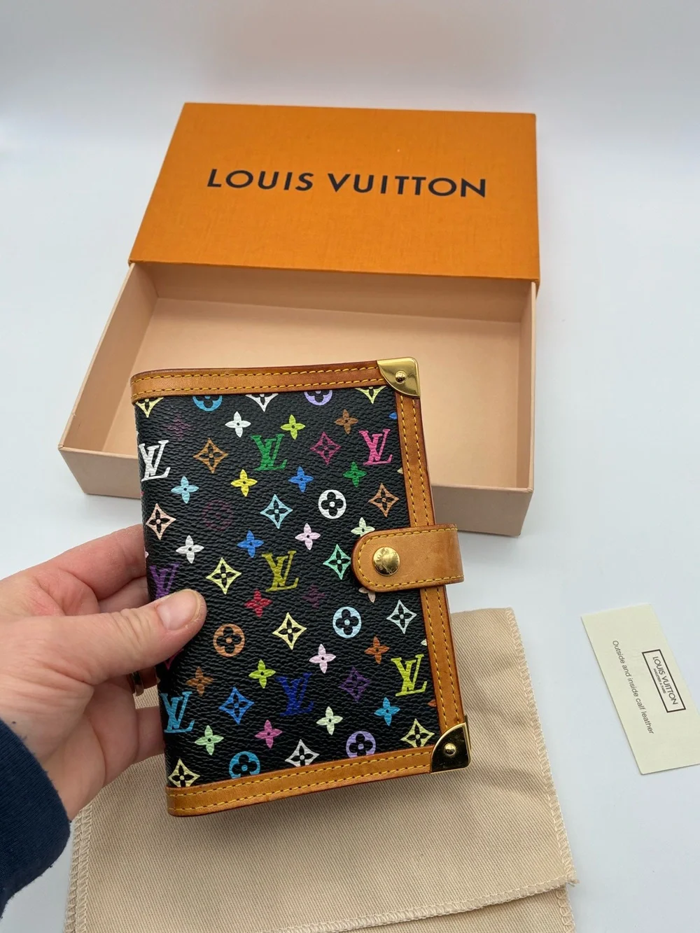 Louis Vuitton Black Multicolor Murakami Monogram agenda pm with Tan Trim